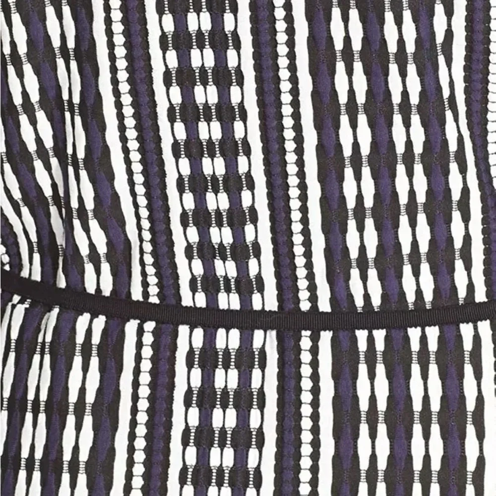 Tory Burch Navy Blue Oxford Stripe Long-Sleeve Jacquard Wrap Dress Size Small